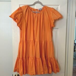 NWOT Plus size orange creamsicle ruffle sleeve ruffle hem mini dress